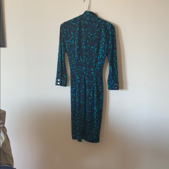 Blue and green print long sleeve dress. - Picture 2 of 2